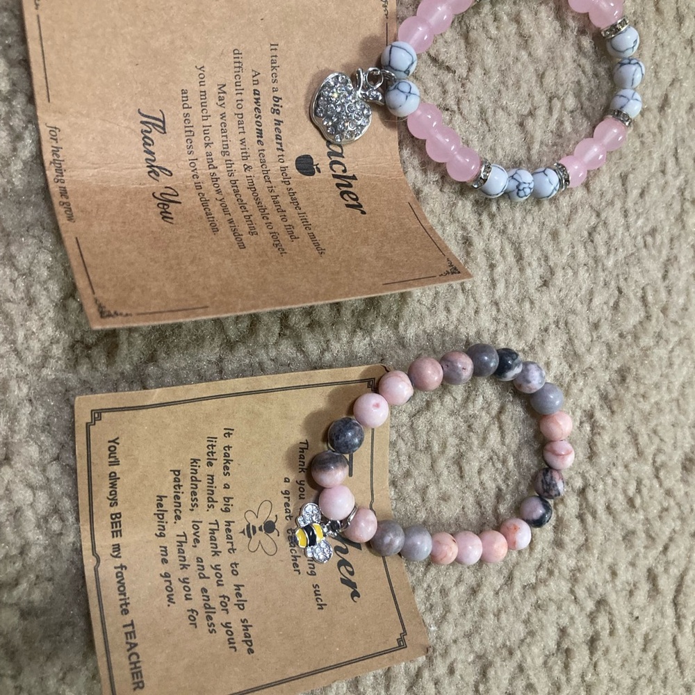 Pink and Gray Beaded Bracelets